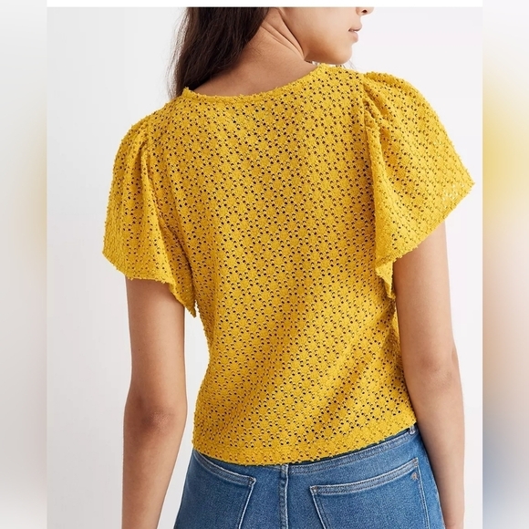 Madewell Texture & Thread Eyelet Flutter-Sleeve Top Small - Picture 1 of 7